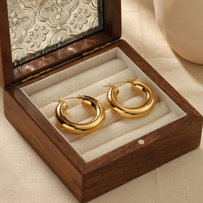 1 Pair Simple Style C Shape Solid Color Polishing Plating Chunky Stainless Steel 18k Gold Plated Ear Studs