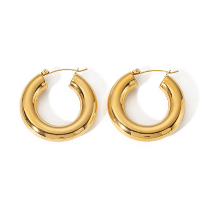 1 Pair Simple Style C Shape Solid Color Polishing Plating Chunky Stainless Steel 18k Gold Plated Ear Studs