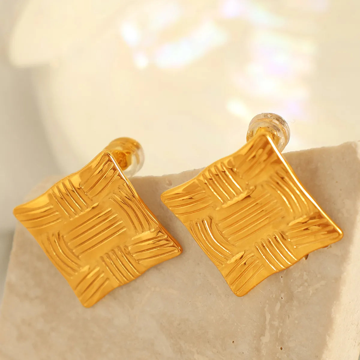 1 Pair Simple Style C Shape Square 304 Stainless Steel 18K Gold Plated Ear Studs