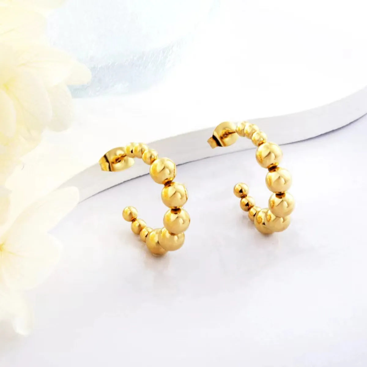 1 Pair Simple Style C Shape Stainless Steel Gold Plated Ear Studs