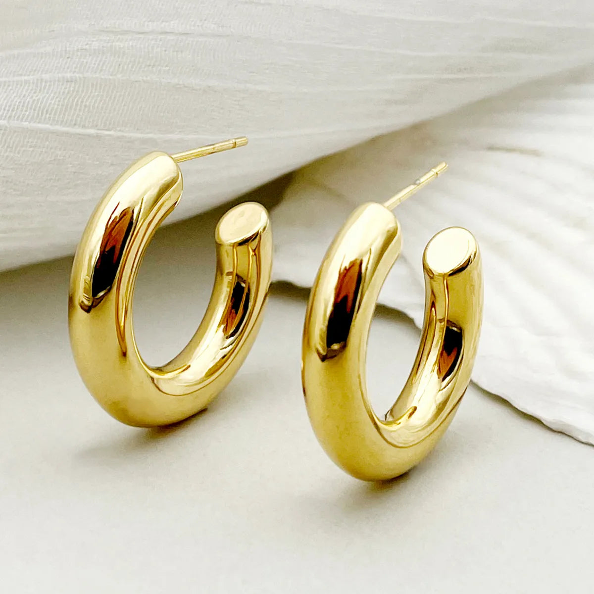 1 Pair Simple Style C Shape Polishing Plating 304 Stainless Steel 14K Gold Plated Ear Studs