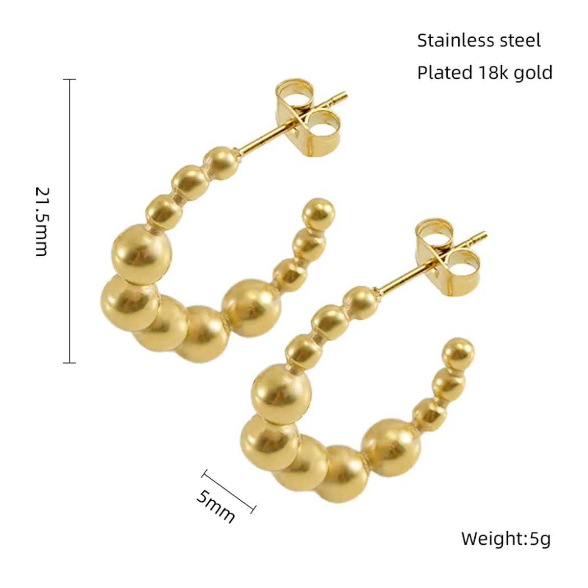 1 Pair Simple Style C Shape Plating 304 Stainless Steel Titanium Steel 18K Gold Plated Ear Studs