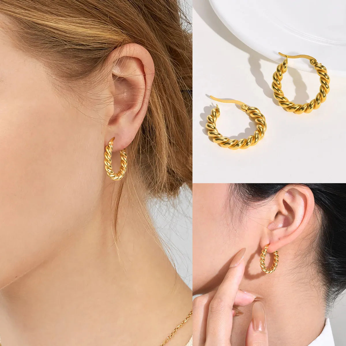 1 Pair Simple Style C Shape Plating Stainless Steel 18k Gold Plated Hoop Earrings Ear Studs