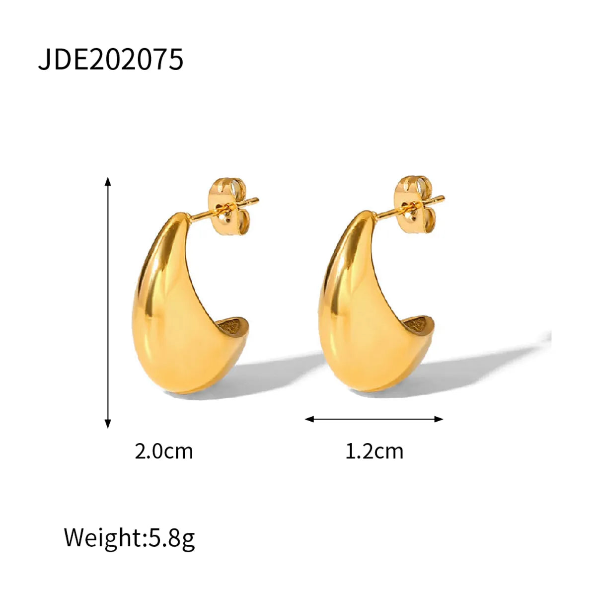 1 Pair Simple Style C Shape Plating Stainless Steel 18k Gold Plated Ear Studs