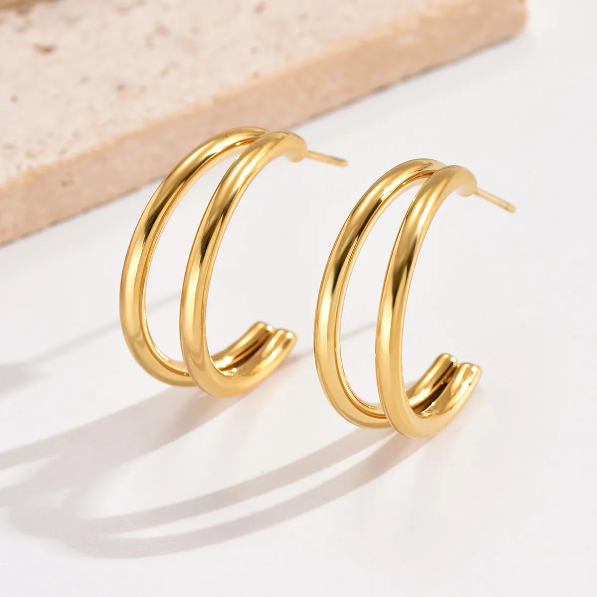 1 Pair Simple Style C Shape Polishing Plating Stainless Steel 14k Gold Plated Ear Studs