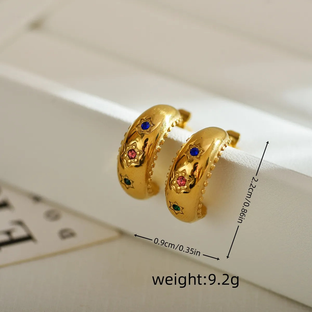 1 Pair Simple Style C Shape Star Plating Inlay Stainless Steel Zircon 18k Gold Plated Ear Studs