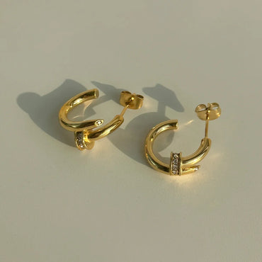 1 Pair Simple Style C Shape Plating Inlay Titanium Steel Zircon Ear Studs