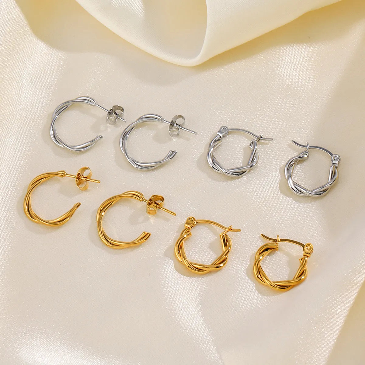 1 Pair Simple Style C Shape Twist Plating Stainless Steel 18k Gold Plated Hoop Earrings