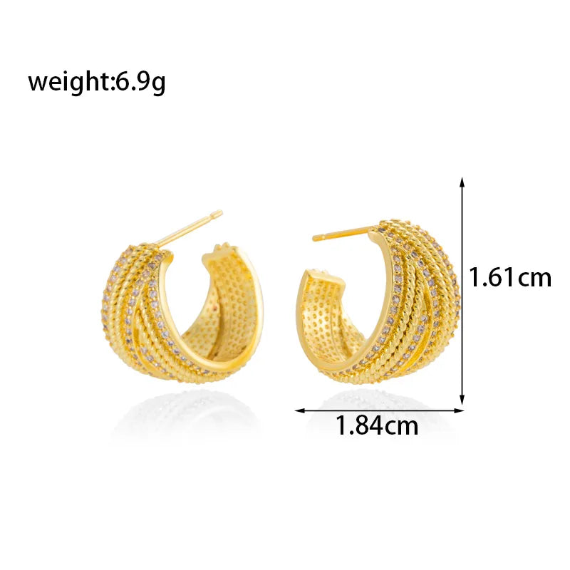 1 Pair Simple Style C Shape Water Droplets Grain Plating Inlay Copper Zircon Ear Studs