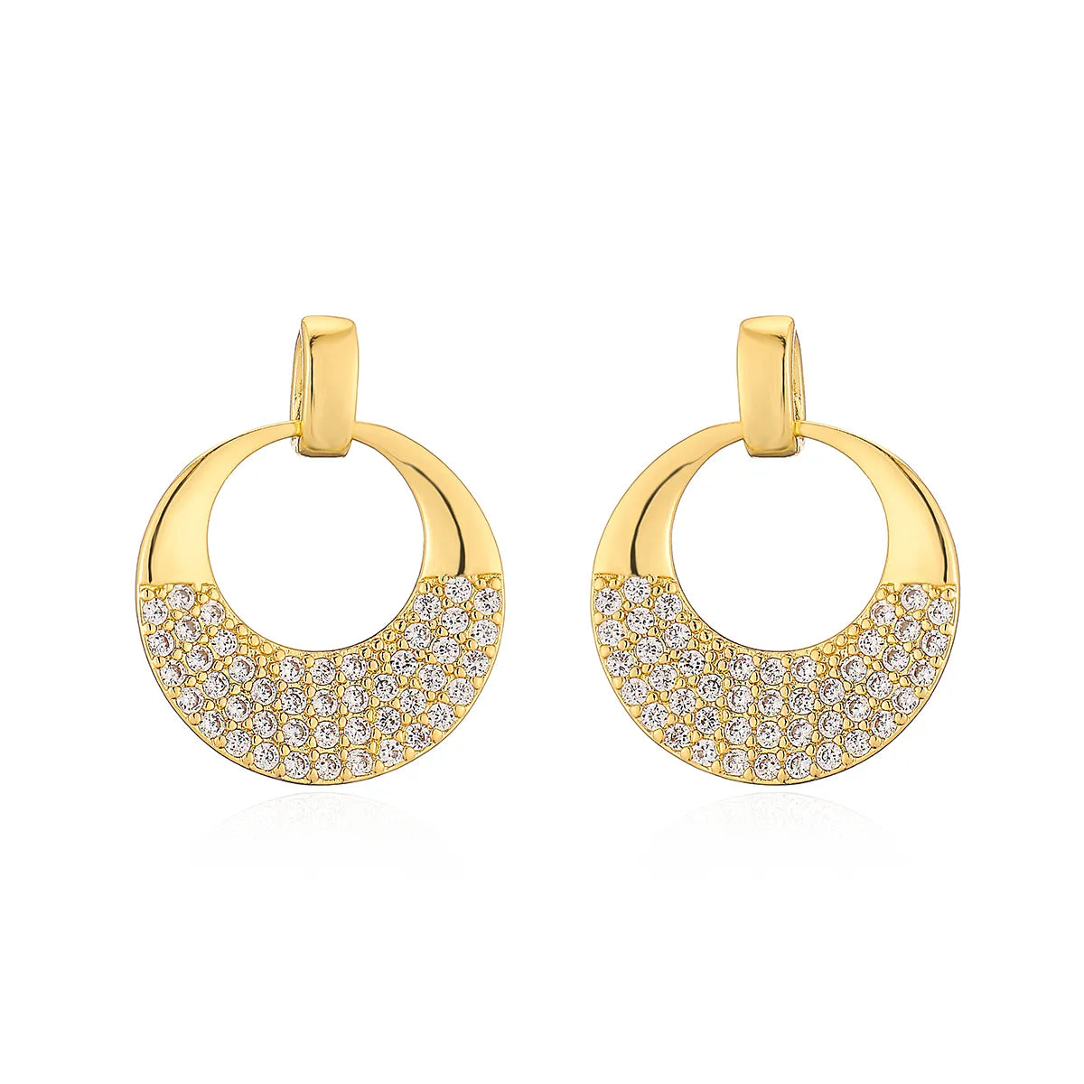 1 Pair Simple Style C Shape Water Droplets Solid Color Plating Inlay Copper Zircon 18k Gold Plated Ear Studs