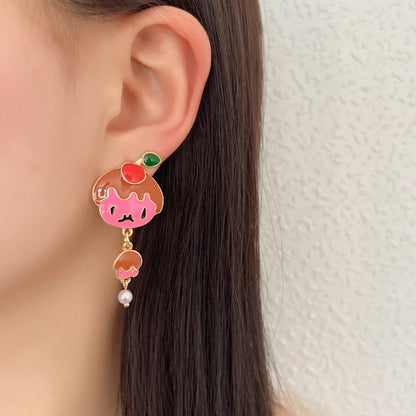 1 Pair Simple Style Cartoon Character Inlay Zinc Alloy Artificial Pearls Drop Earrings