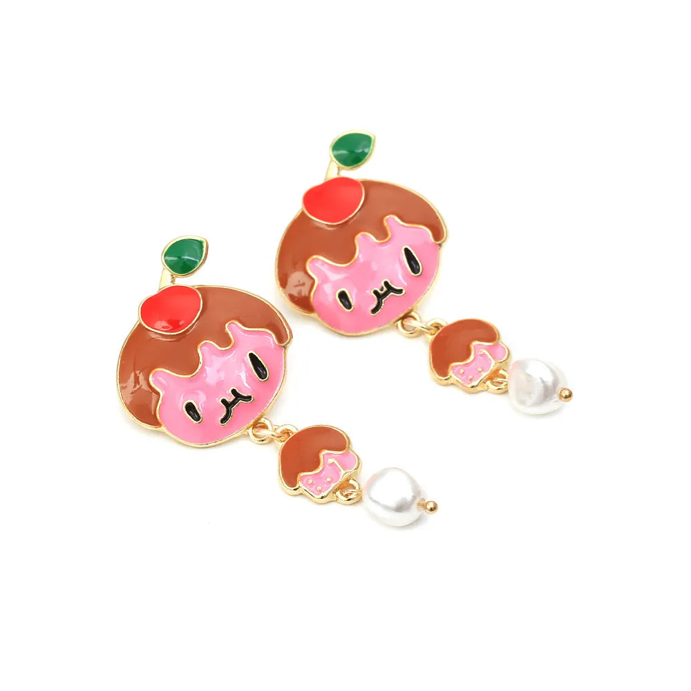 1 Pair Simple Style Cartoon Character Inlay Zinc Alloy Artificial Pearls Drop Earrings