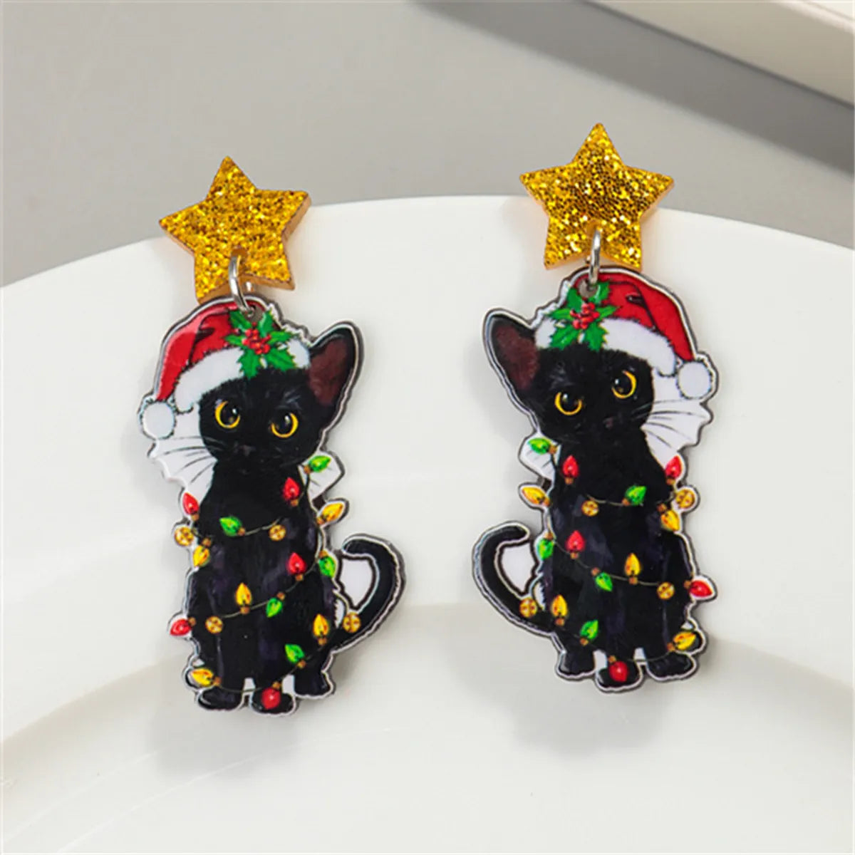 1 Pair Simple Style Cat Printing Arylic Drop Earrings