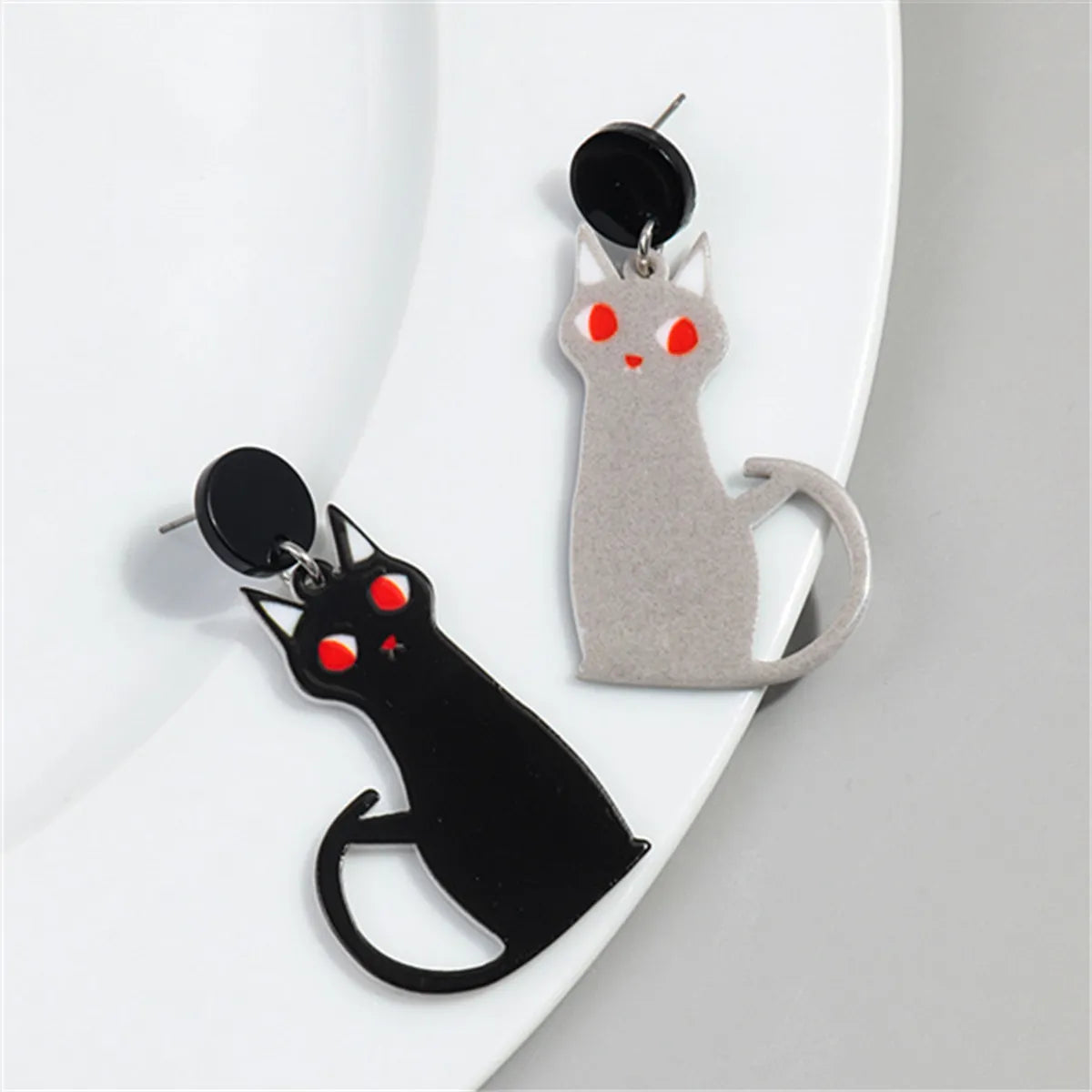 1 Pair Simple Style Cat Printing Arylic Drop Earrings