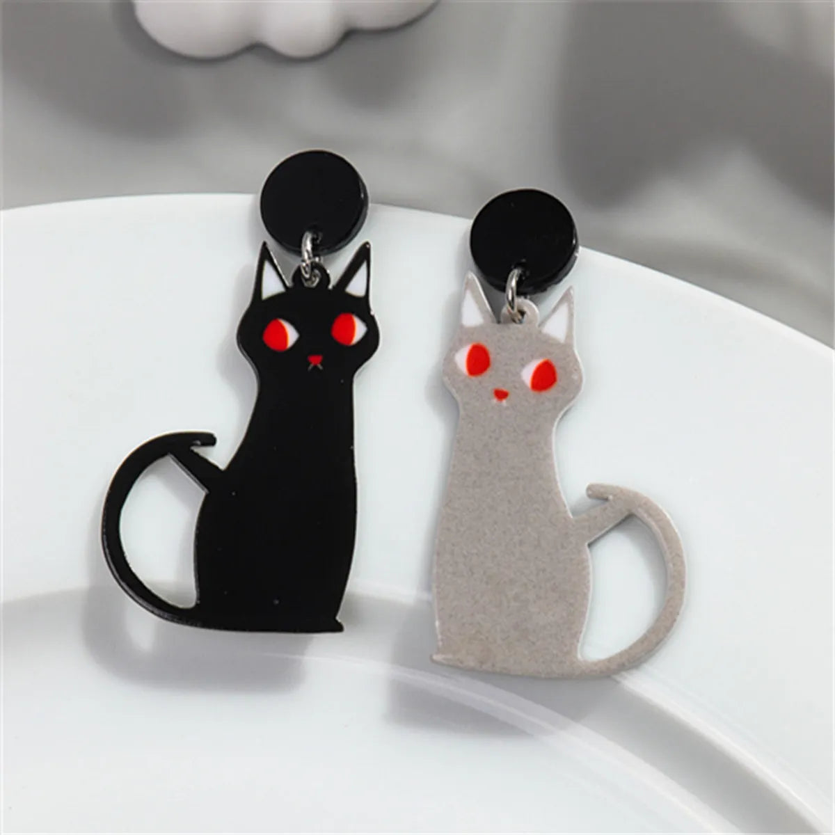 1 Pair Simple Style Cat Printing Arylic Drop Earrings