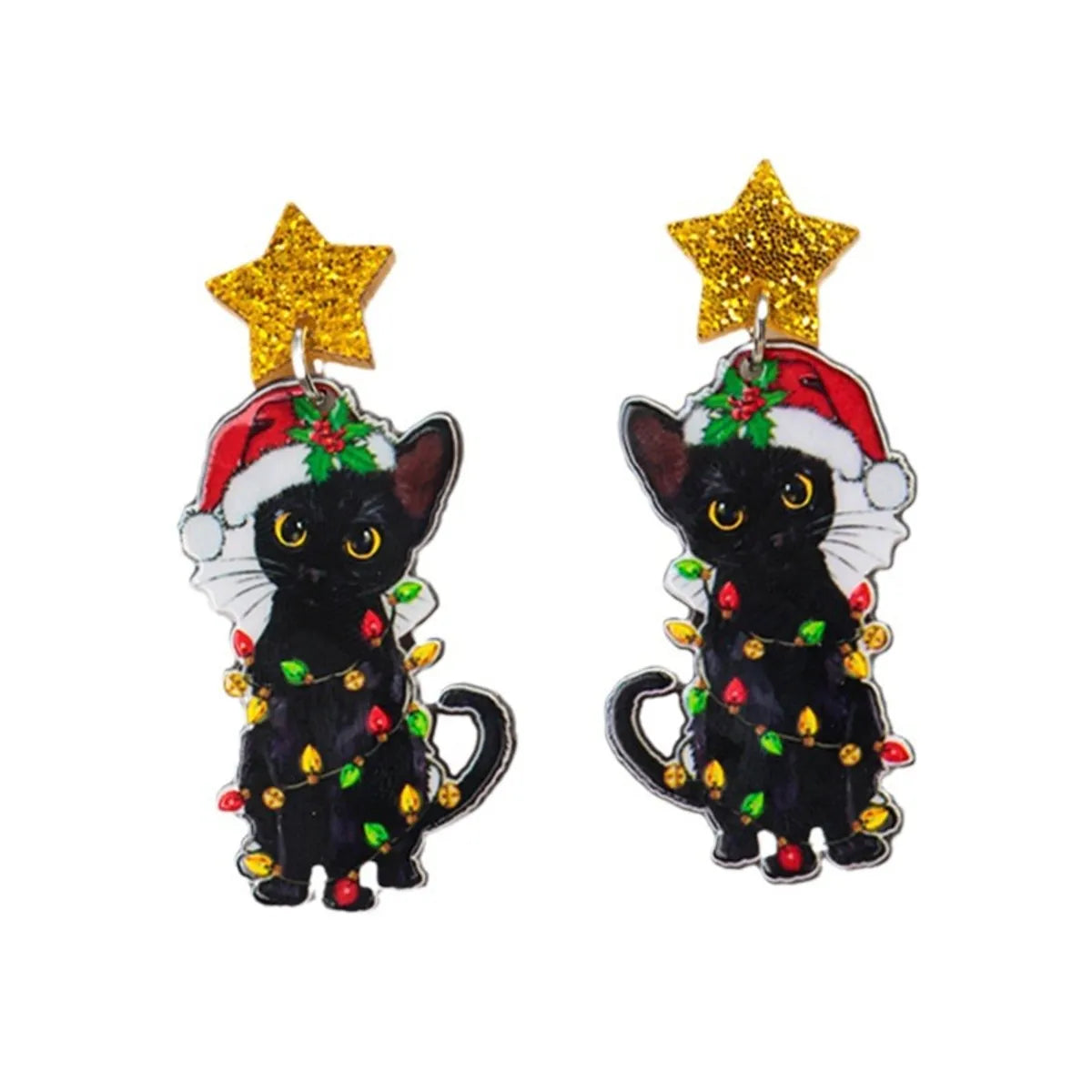 1 Pair Simple Style Cat Printing Arylic Drop Earrings