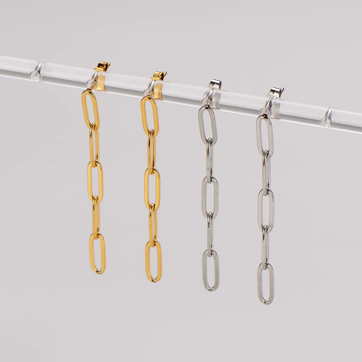 1 Pair Simple Style Chain Plating 304 Stainless Steel 18K Gold Plated Drop Earrings