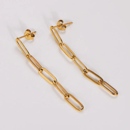 1 Pair Simple Style Chain Plating 304 Stainless Steel 18K Gold Plated Drop Earrings