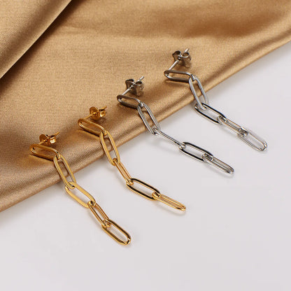 1 Pair Simple Style Chain Plating 304 Stainless Steel 18K Gold Plated Drop Earrings