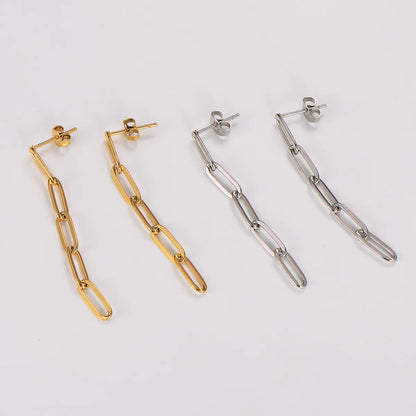 1 Pair Simple Style Chain Plating 304 Stainless Steel 18K Gold Plated Drop Earrings