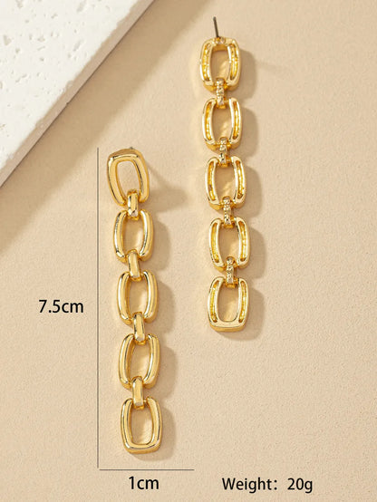 1 Pair Simple Style Chain Plating Alloy Gold Plated Drop Earrings