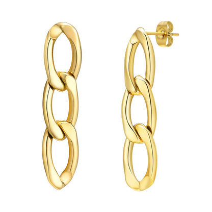 1 Pair Simple Style Chain Plating Stainless Steel Gold Plated Drop Earrings