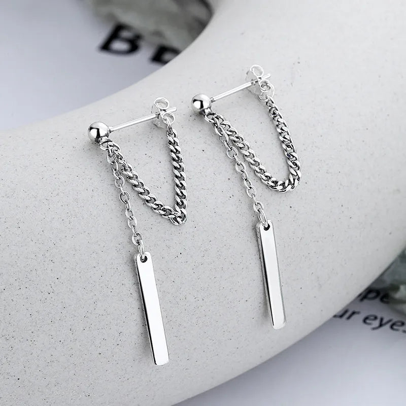 1 Pair Simple Style Chain Rectangle Sterling Silver Drop Earrings