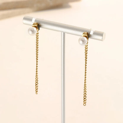 1 Pair Simple Style Chain Plating 304 Stainless Steel 14K Gold Plated Drop Earrings