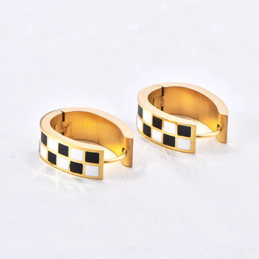 1 Pair Simple Style Checkered Enamel Plating Titanium Steel Earrings