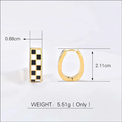 1 Pair Simple Style Checkered Enamel Plating Titanium Steel Earrings