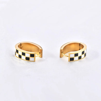 1 Pair Simple Style Checkered Enamel Plating Titanium Steel Earrings