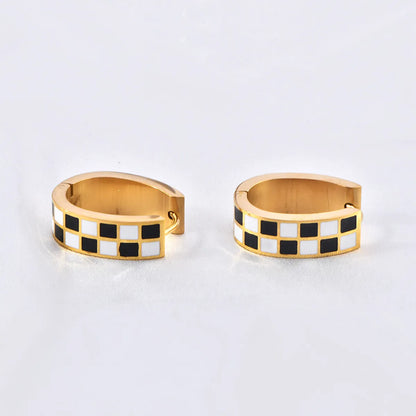 1 Pair Simple Style Checkered Enamel Plating Titanium Steel Earrings