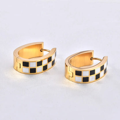 1 Pair Simple Style Checkered Enamel Plating Titanium Steel Earrings