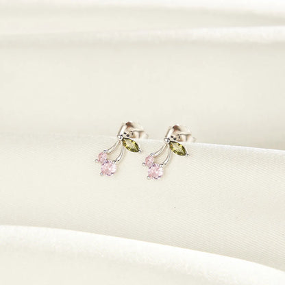 1 Pair Simple Style Cherry Fruit Plating Sterling Silver Zircon Ear Studs