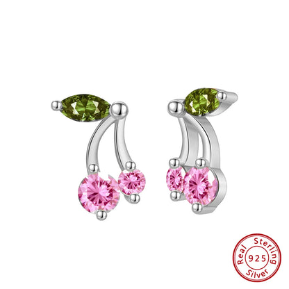 1 Pair Simple Style Cherry Fruit Plating Sterling Silver Zircon Ear Studs