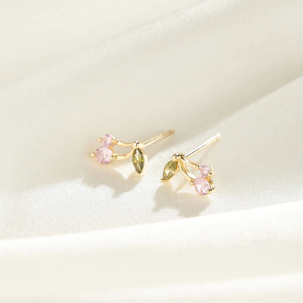 1 Pair Simple Style Cherry Fruit Plating Sterling Silver Zircon Ear Studs