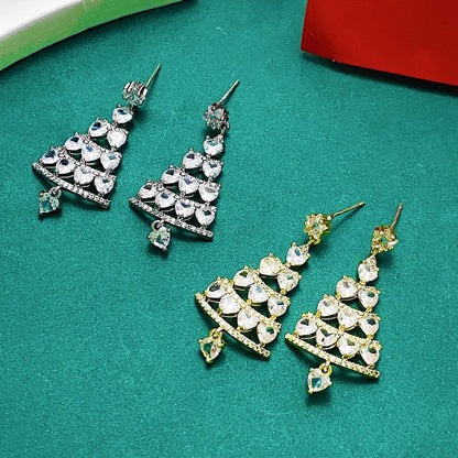 1 Pair Simple Style Christmas Tree Plating Inlay Alloy Copper Zircon Drop Earrings