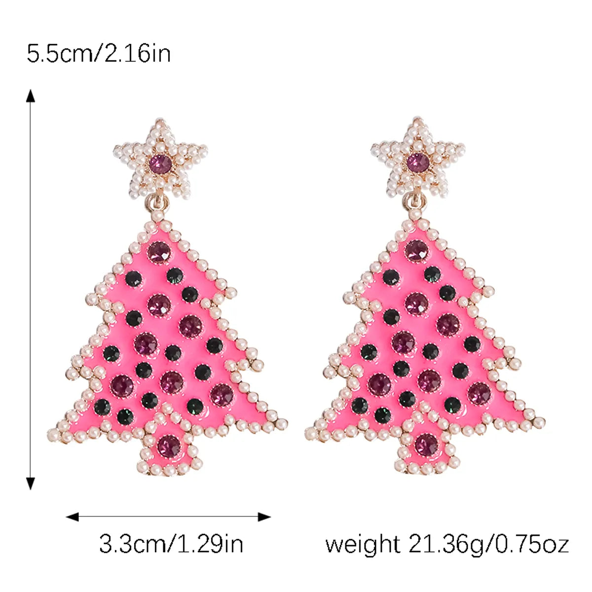 1 Pair Simple Style Christmas Tree Plating Inlay Alloy Rhinestones Gold Plated Ear Studs