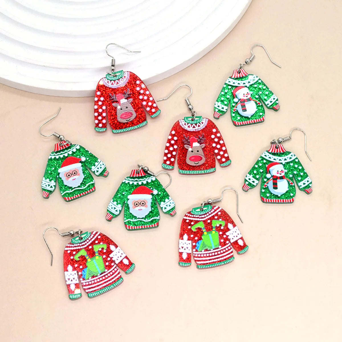 1 Pair Simple Style Christmas Tree Printing Arylic Drop Earrings