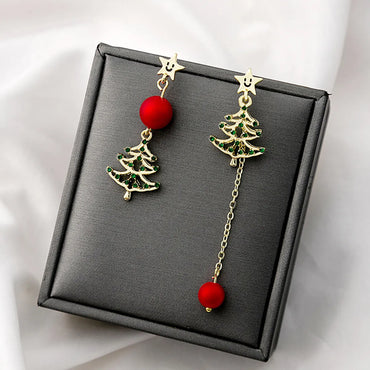 1 Pair Simple Style Christmas Tree Snowflake Plating Inlay Alloy Zircon Gold Plated Drop Earrings