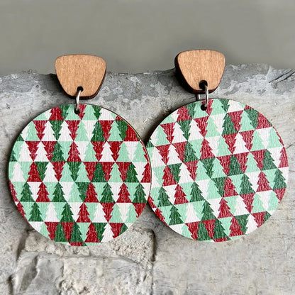 1 Pair Simple Style Christmas Tree Wood Drop Earrings