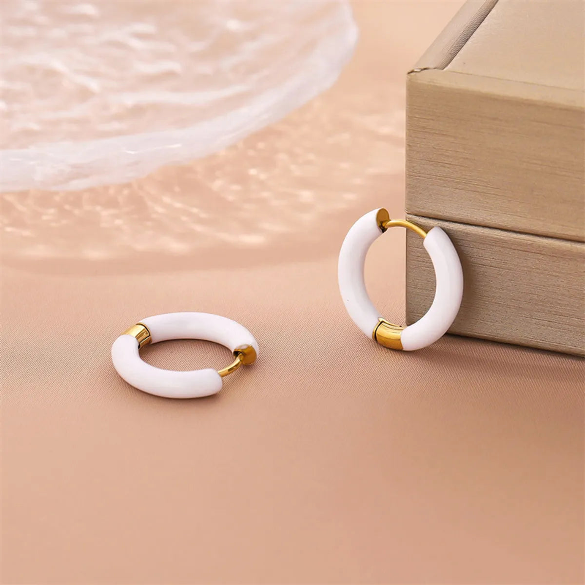 1 Pair Simple Style Circle Enamel Plating Stainless Steel Titanium Steel 18k Gold Plated Earrings