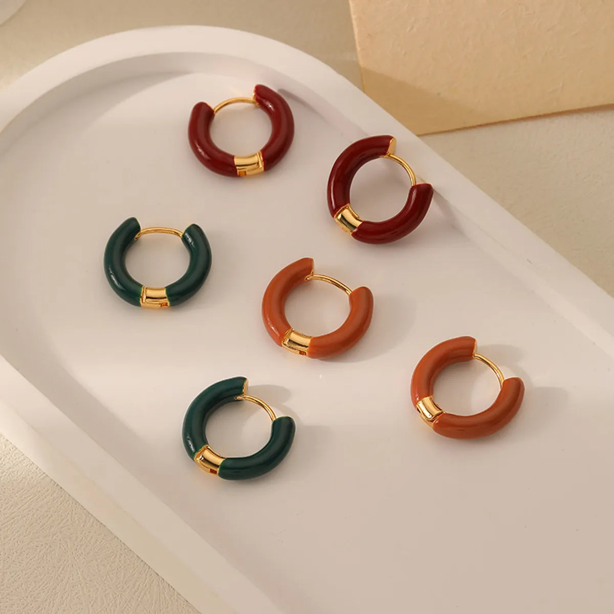 1 Pair Simple Style Circle Enamel Plating Stainless Steel Titanium Steel 18k Gold Plated Earrings