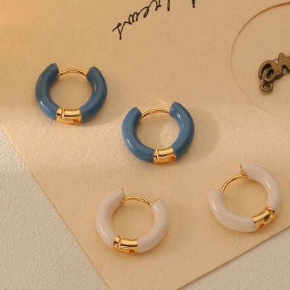 1 Pair Simple Style Circle Enamel Plating Stainless Steel Titanium Steel 18k Gold Plated Earrings