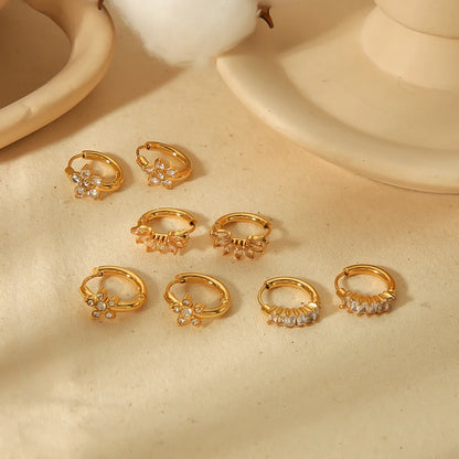 1 Pair Simple Style Circle Flower Polishing Plating Inlay Stainless Steel Zircon 18k Gold Plated Earrings