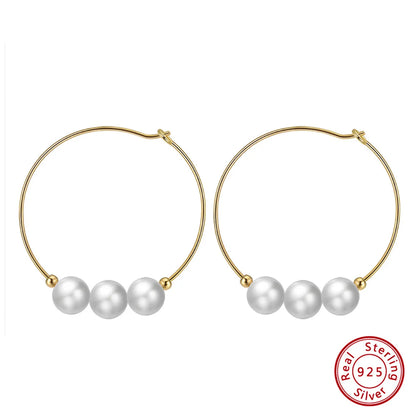 1 Pair Simple Style Circle Freshwater Pearl Sterling Silver Plating Hoop Earrings