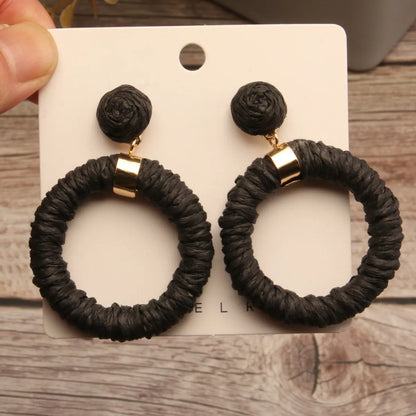 1 Pair Simple Style Circle Handmade Braid Alloy Raffia Drop Earrings