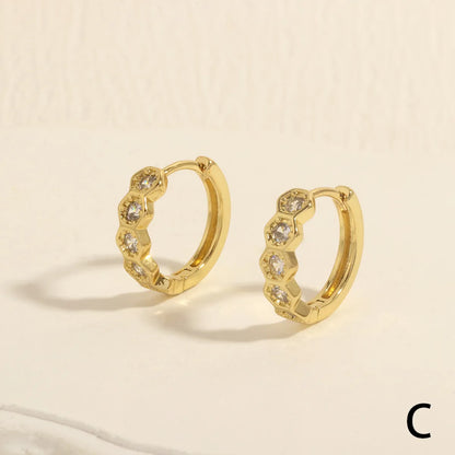 1 Pair Simple Style Circle Plating Inlay Copper Zircon 18k Gold Plated Hoop Earrings