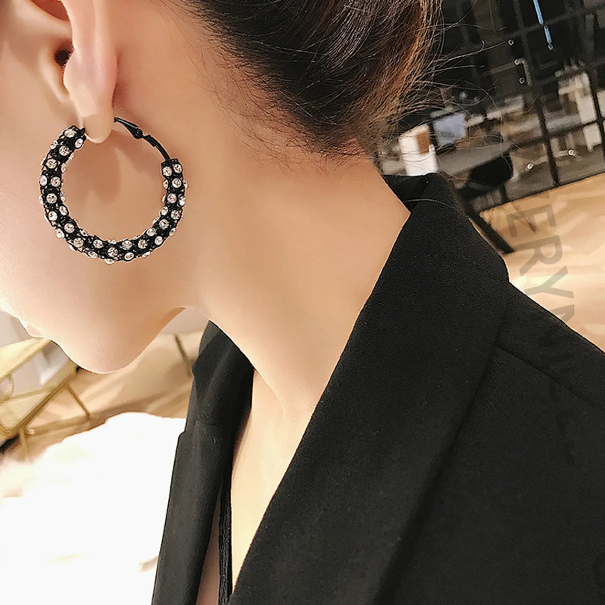 1 Pair Simple Style Circle Plating Inlay Metal Rhinestones Hoop Earrings