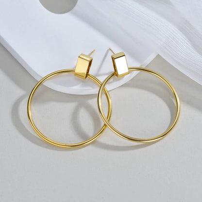 1 Pair Simple Style Circle Plating Stainless Steel 18k Gold Plated Drop Earrings